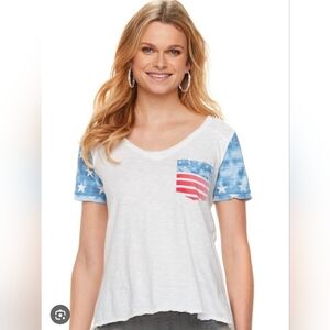 Rock & Republic NWT Patriotic White Tee Blue Stars Red Stripes Cotton, size L